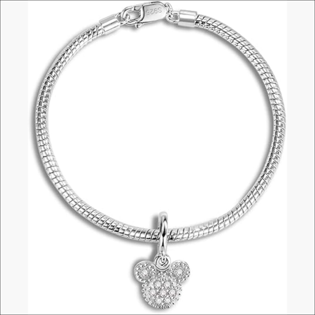Sterling Silver Snake Chain Bracelet With Bear Pendant Charm
